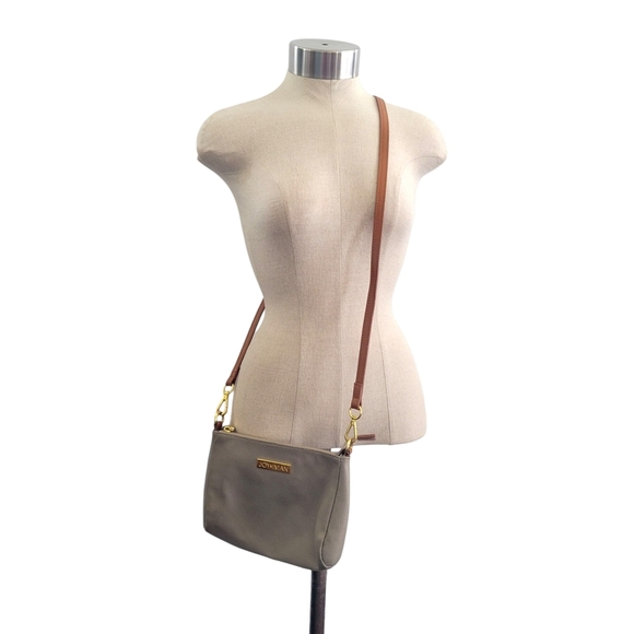 JOY & IMAN Alexandria Pebbled Leather Small Crossbody Bag Top Zipper Purse Taupe - Picture 1 of 12